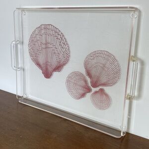 Vintage Lucite Acrylic Clam Scallop Shells Seashell Tray with Handles